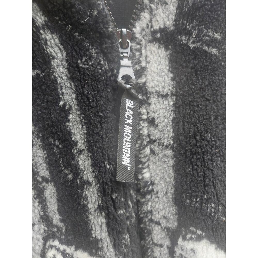 Black Mountain Wolf Fleece Jacket Black White vtg 90s Nature AOP Wolves USA L - Picture 4 of 7